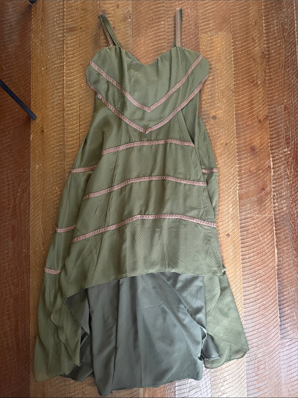 Joyfolie Olive Green High-Low Spaghetti Strap Dress